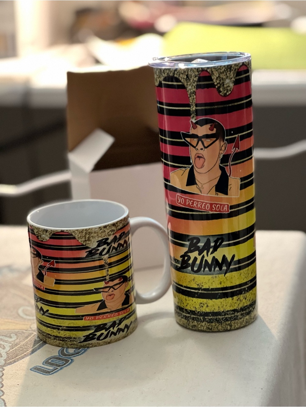 Bad Bunny Yellow Striped Tumbler & Mug Set - Picture 8 of 12